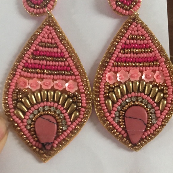 Pink Boho Seed Bead Earrings - Picture 2 of 10